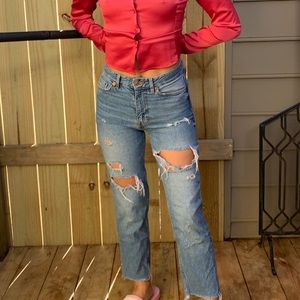 H&M high rise rip jeans